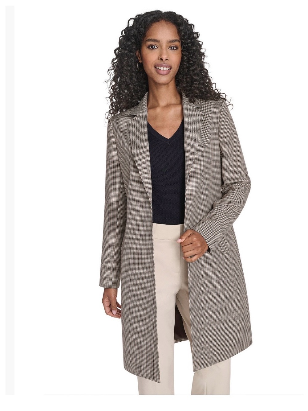 Tommy Hilfiger Houndstooth Open Front Long Topper Coat Jacket Women’s XL